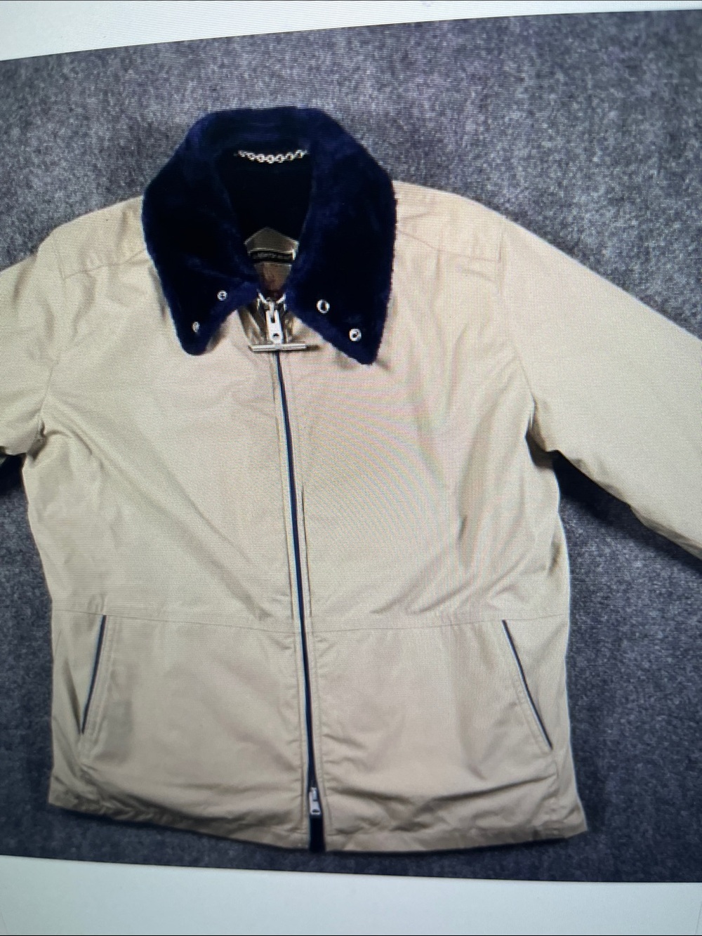 ASOS Beige Puffer Jacket with Navy Faux Fur Collar